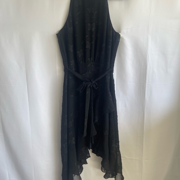 CeCe Dresses & Skirts - CeCe Black Asymmetrical Floral Tie-Waist Dress